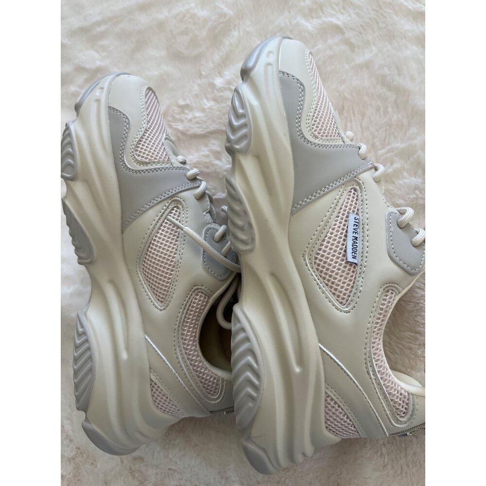 Steve Madden PLIMM Chunky Sneaker, Size 10M –Beige, mesh, PU Leather, New no box - Picture 3 of 10